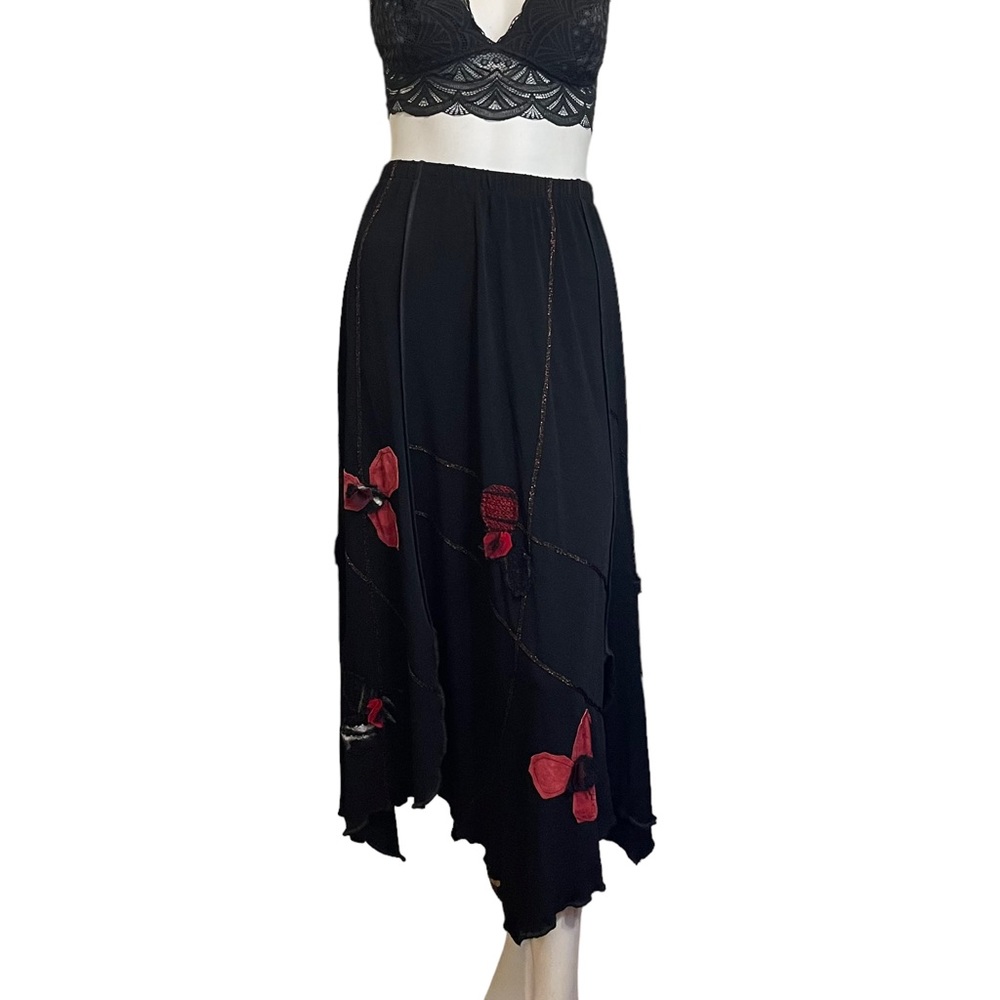 VTG Staley Gretzinger 3D embroidered Slinky Handkerchief Hem FairyCore Skirt M